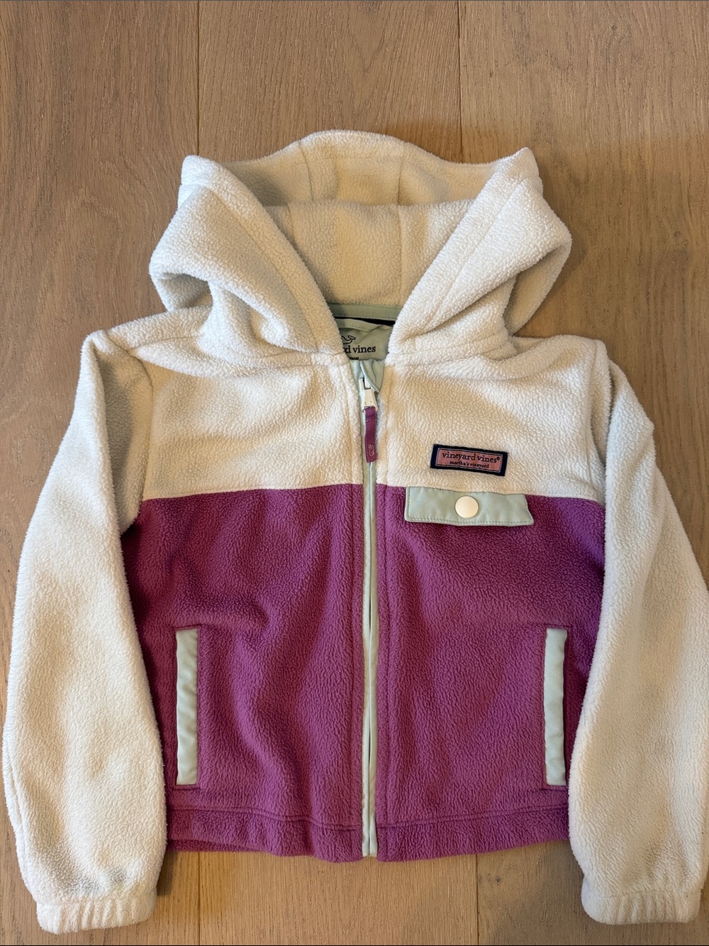 Vineyard Vines Cream & Purple Colorblock Hooded Fleece Jacket